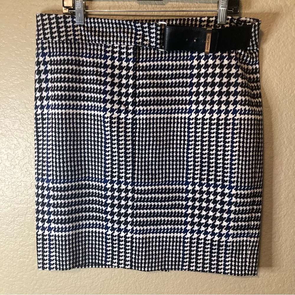 Michael Kors Houndstooth Pencil Skirt Women’s 12 Belt Detail Career Business